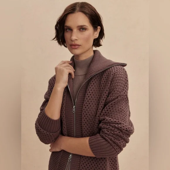 Varley Finn Zip Knit Jacket Sz Medium Peppercorn - Picture 1 of 8